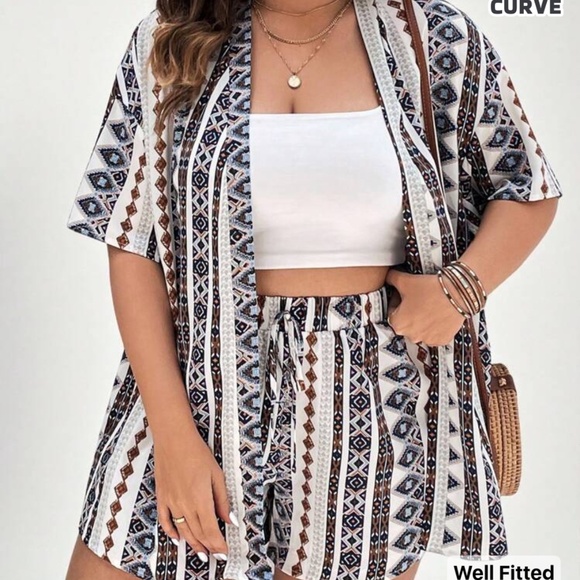 Plus size XL (14) Geo print kimono and matching shorts - Picture 1 of 3